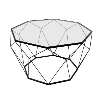 Stolik geometryczny metalowy szklany blat 74 x 42