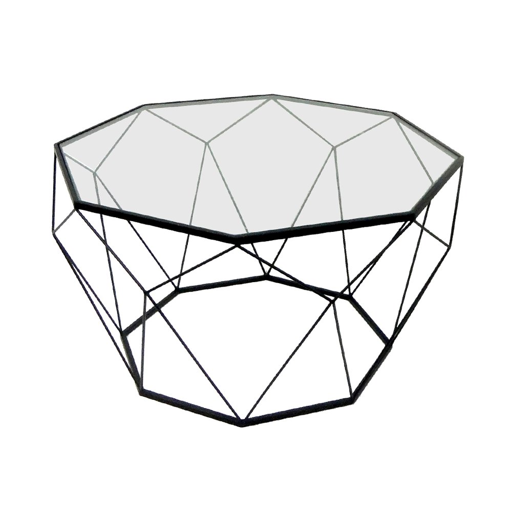 Stolik geometryczny metalowy szklany blat 74 x 42
