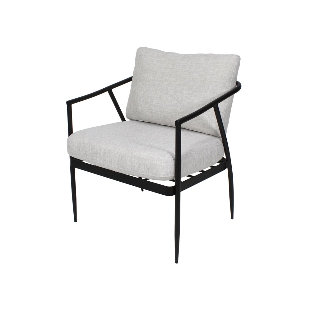 Fotel stalowy czarny jasne poduszki