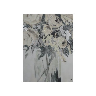 Obraz z kwiatami okraszony srebrem 60 x 80