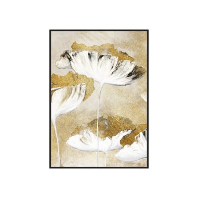 Obraz złoty z białym kwiatem 82 x 122