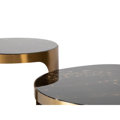 Złoty satynowy stolik dwa blaty 50x50 cm