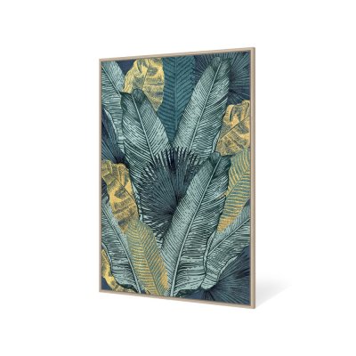 Turkusowy obraz z motywem roślinnym 82,6x122,6 cm