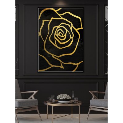 Czarny obraz złote kwiaty 82,6x122,6 cm