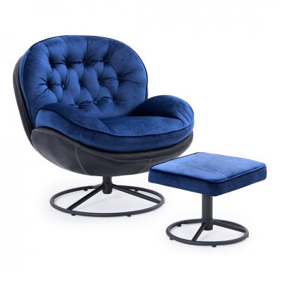 Fotel obrotowy LIMA z podnóżkiem niebieski+czarny