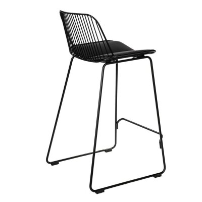 Krzesło barowe Dill Low czarne z czarną poduszką