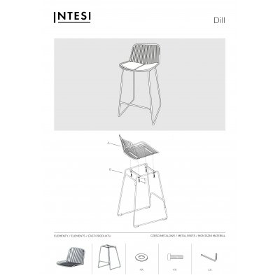 Krzesło barowe Dill Low czarne z czarną poduszką