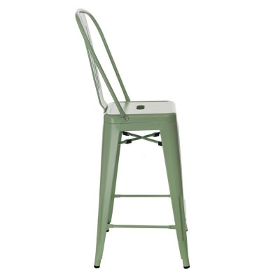 Stołek barowy Paris Back zielony inspirowany Tolix