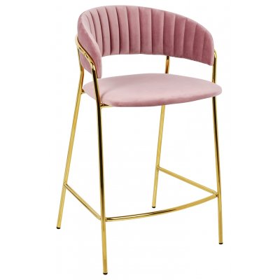 Krzesło barowe MARGO 65 brudny róż - welur, podstawa złota