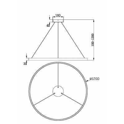 Rim - Lampa wisząca 1 (czarna, 3000K, 120cm)