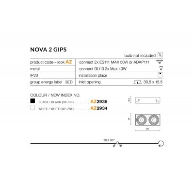 Nova 2 Gips - Lampa wpuszczana
