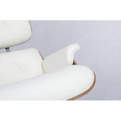 Fotel LOUNGE VA PREMIUM biały / orzech z podnóżkiem