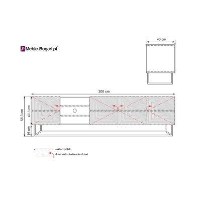 Asha - Szafka RTV 5D z wnęką 200 cm na stelażu